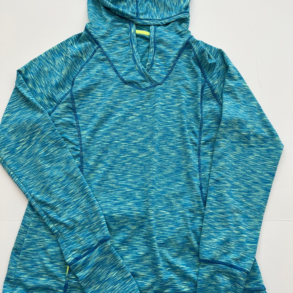 Tangerine Long Sleeves Hooded Jogging, Yoga Pull Over Top, Sz M Green/Tu…